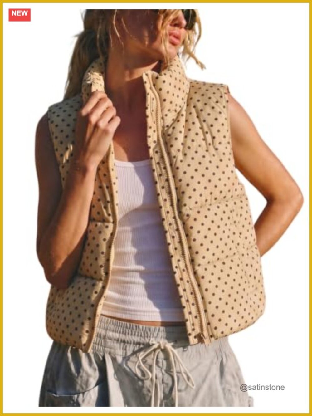 Women's Polka Dot Puffer Vest Cropped Quilted Sleeveless Jacket